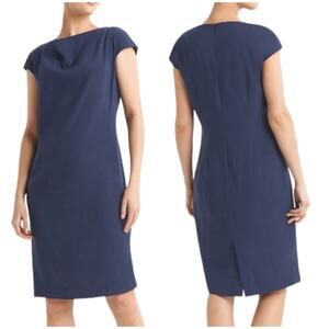 MM. Lafleur NWT The Marilyn Dress Stretch Linen Blueberry Size 10 Draped Neck